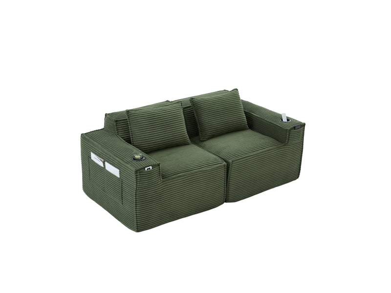  Canapé modulaire 2 places 188x90x75 cm avec porte-gobelets, poches latérales, assise ferme, cordon vert  - Conforama A
