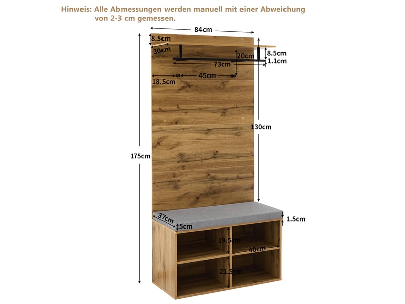  Portemanteau avec banc et rangement 84 x 175 cm en panneau de particules  - Conforama C