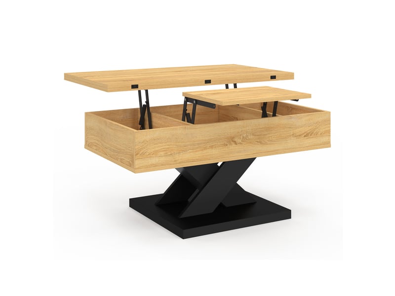  Table basse rectangulaire plateau relevable convertible en table à manger alicia 90 cm bois et pied noir  - Conforama D