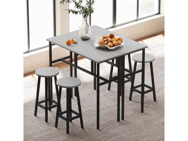  Ensemble table et tabourets de bar style industriel, 6 pièces, 2 tables et 4 tabourets de bar, gris et noir  - Conforama C