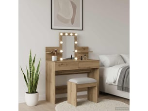 Coiffeuse 0 tiroir(s) Miroir Led avec 0 tabouret(s) inclu(s)  <strong></strong> <strong></strong>  coloris bois clair