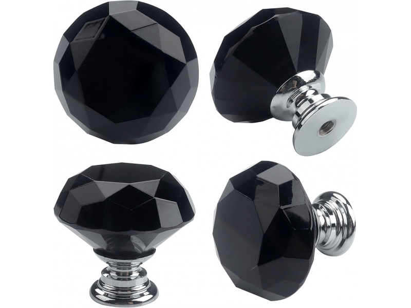  Lot de poignées de porte en verre cristal noir avec vis, poignée de porte haut de gamme légère et luxueuse, poignée de tiroir à trou unique  - Conforama B