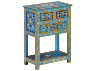 Buffet - bahut - meuble de rangement turquoise 55x30x76 cm bois massif de manguier