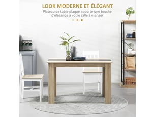 Table à manger table de cuisine design moderne avec dim. 120l x 69l x 75h cm grand plateau 2-4 personnes en bois