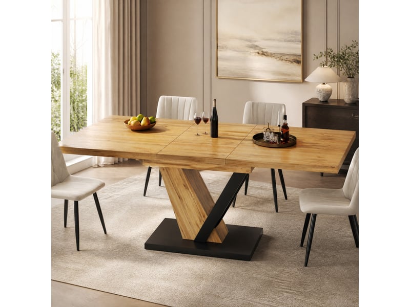  Table à manger extensible 120 à 160x75x75,5 cm, mdf et métal, effet bois  - Conforama D