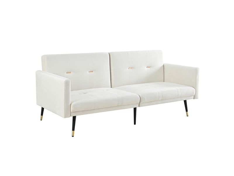  Canapé convertible 2 places avec dossiers réglables et fonction lit, en velours beige  - Conforama E
