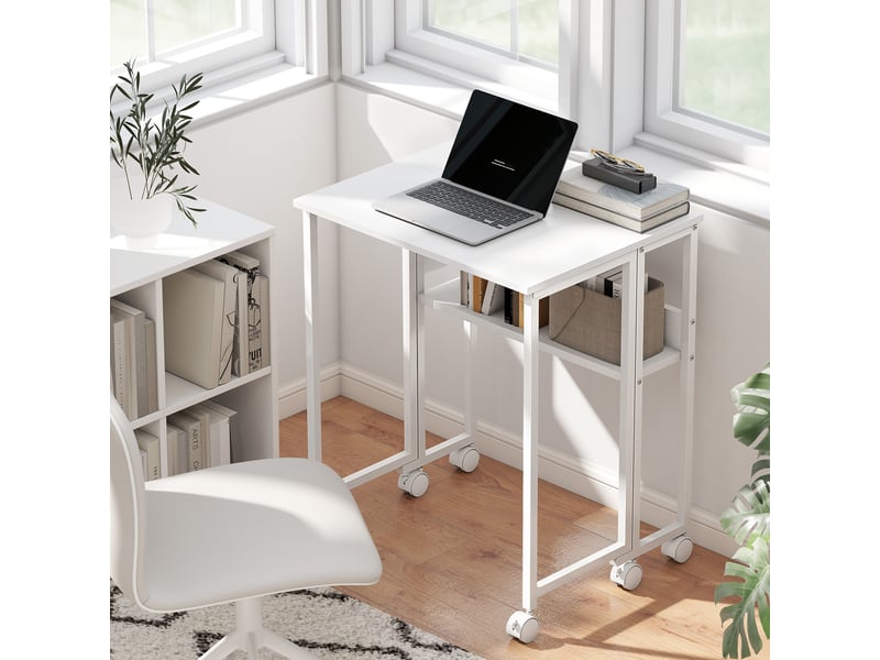  Bureau pliable, transformable en table d'appoint, étagère ouverte, blanc  - Conforama C