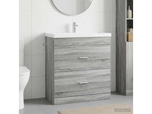 Meuble sous lavabo de salle de bain, commode sonoma gris shl7768