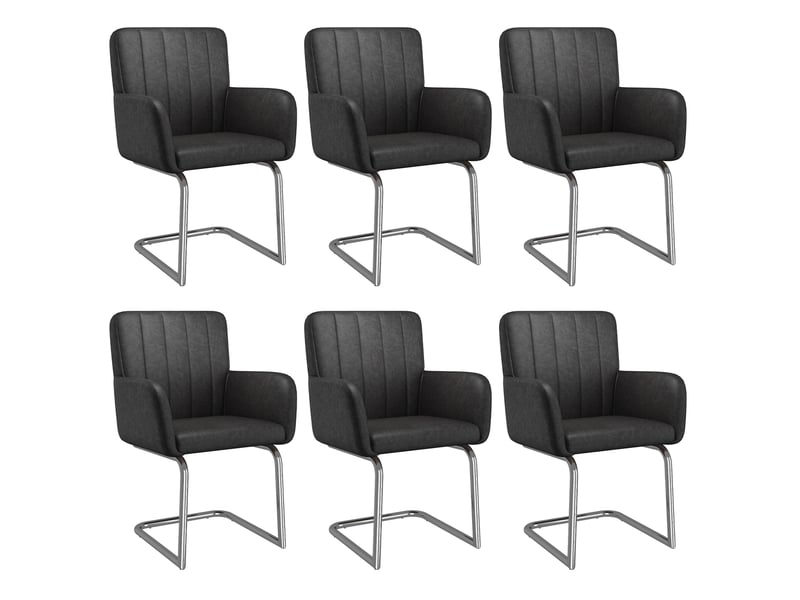 Lot de 6 chaises de salle à manger 56x57x86 cm – noir – simili cuir, piètement métal en z avec accoudoirs - Conforama D