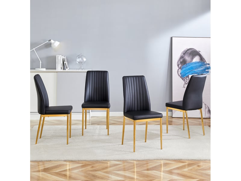  Lot de 4 chaises de salle à manger noires et dorées en métal et pu  - Conforama B