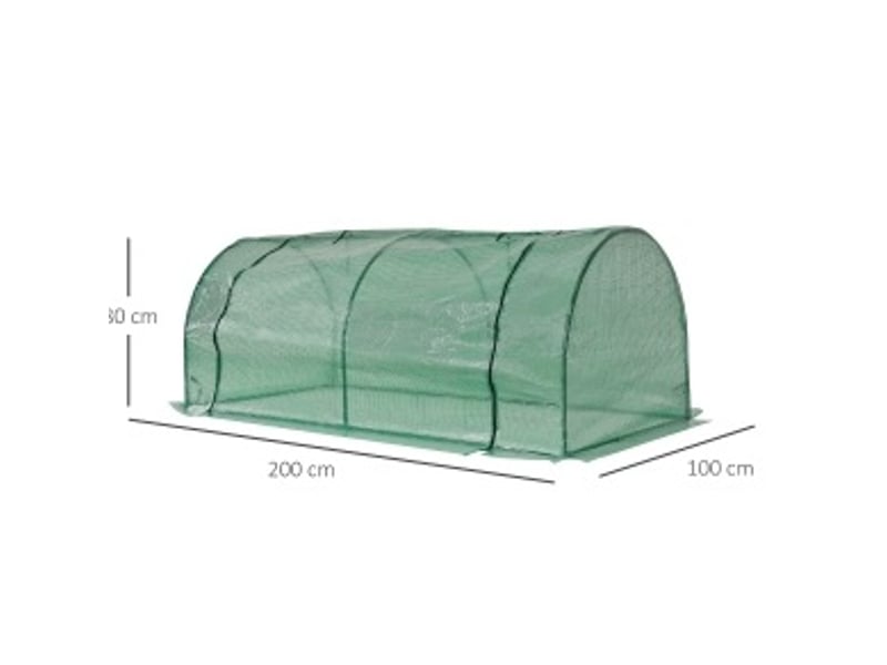 Serre tunnel de jardin 200x100x80 cm – verte – porte enroulable, cadre acier et film anti-uv hydrofuge - Conforama C