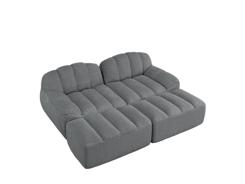 Canapé modulable 2 places gris + 2 poufs, mousse 32D, sans montage, granular fleece - Conforama A