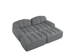 Canapé modulable 2 places gris + 2 poufs, mousse 32D, sans montage, granular fleece