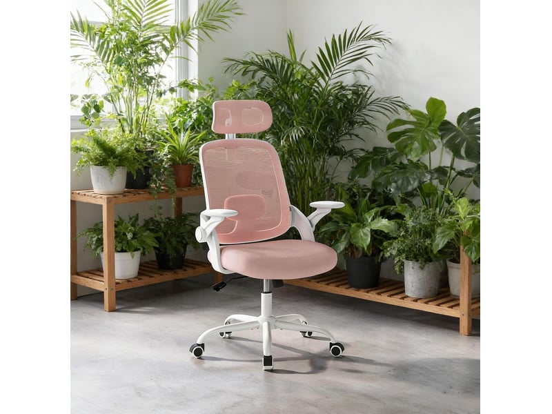 Fauteuil de bureau ergonomique avec têtière réglable rose homvra - Conforama B