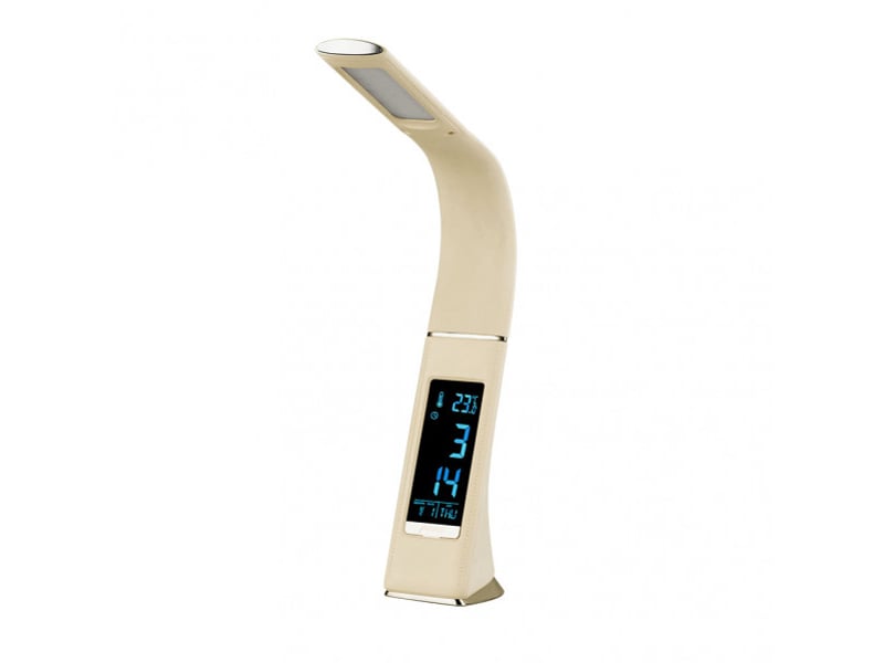  Fabrilamp barita lampe de bureau led beigechrome 5 w 400 lm, écran date heure et température 139771001 - Conforama A