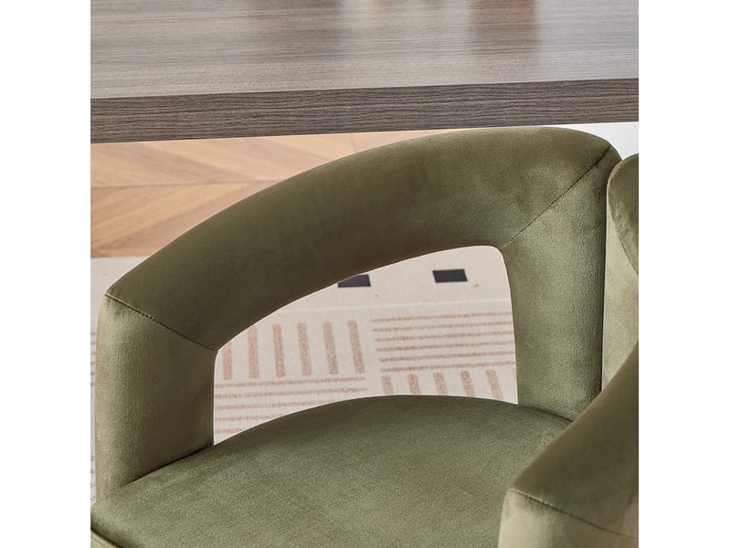  Lot de 2 chaises de salle à manger avec accoudoirs en chenille vert  - Conforama D