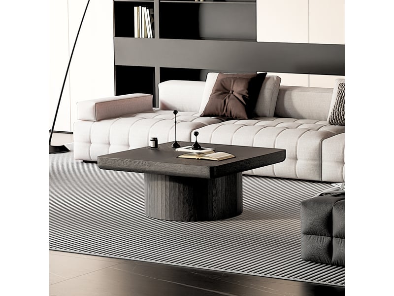  Table basse carrée à plateau façon parquet et pied central noir 78 × 78 × 38 cm IKSETERA TRADING LTD - Conforama E