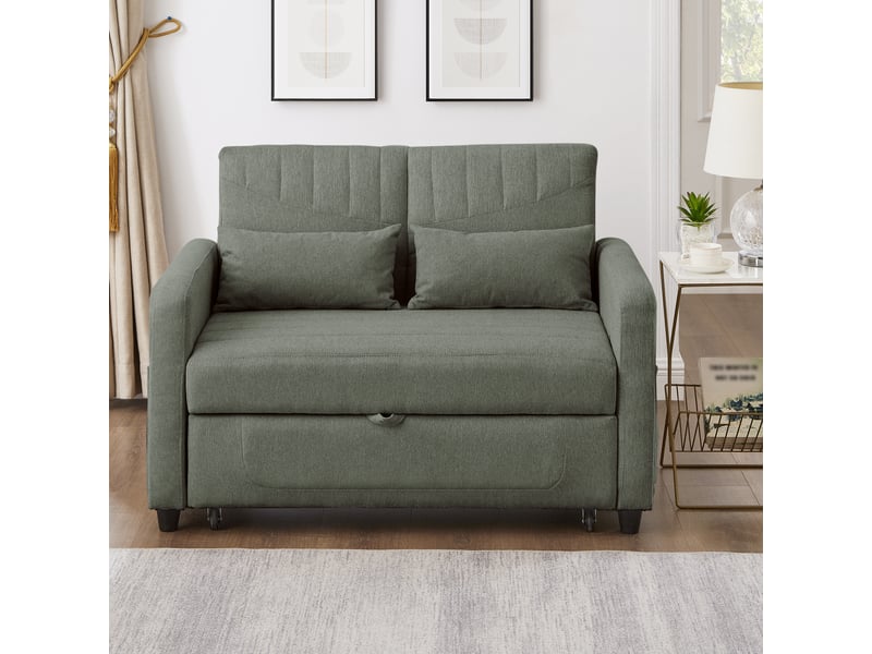  Canapé convertible deux places vert kaki, canapé-lit en tissu coton lin avec dossier réglable, couchage double pour petit espace  - Conforama R