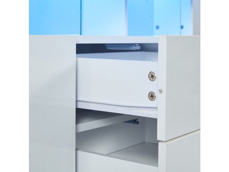 Buffet 140x35x80 cm, éclairage led 16 couleurs, panneaux de particules et acrylique, style contemporain, coloris blanc - Conforama E