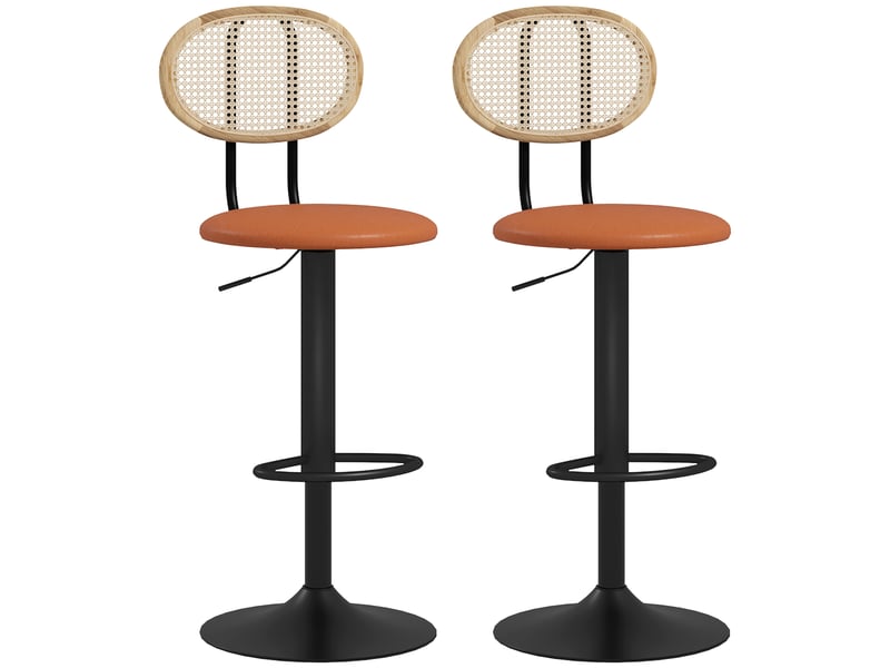  Lot de 2 tabourets de bar chaises de bar hauteur réglable avec dossier en rotin et repose-pieds, marron  - Conforama A
