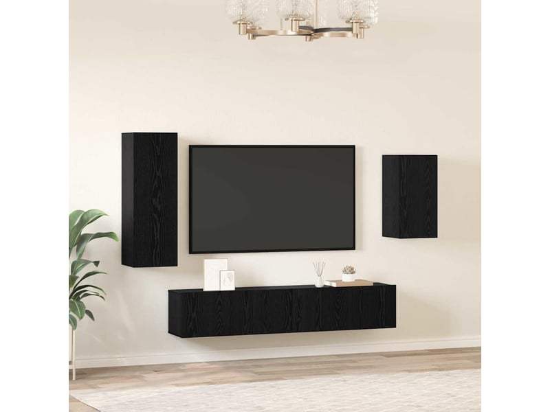  Ensemble meuble tv - banc tv - meuble de rangement 4 pcs chêne noir bois d'ingénierie  - Conforama D