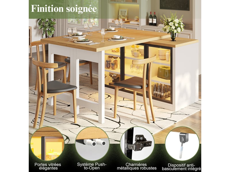 Îlot de cuisine multifonction 120x40x72 cm, à rangement extensible, structure en mdf, meuble cuisine, couleur blanc - Conforama E