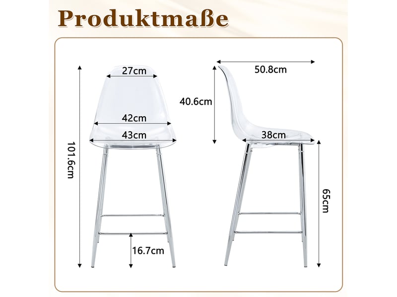  Tabouret de bar transparent avec repose-pieds et structure métallique, style moderne, en plastique, argent  - Conforama D