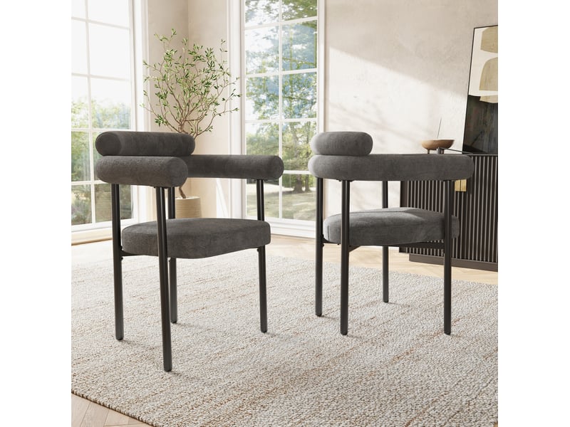  Lot de 6 chaises de salle à manger en tissu effet suédine gris foncé, avec assise enveloppante  - Conforama C