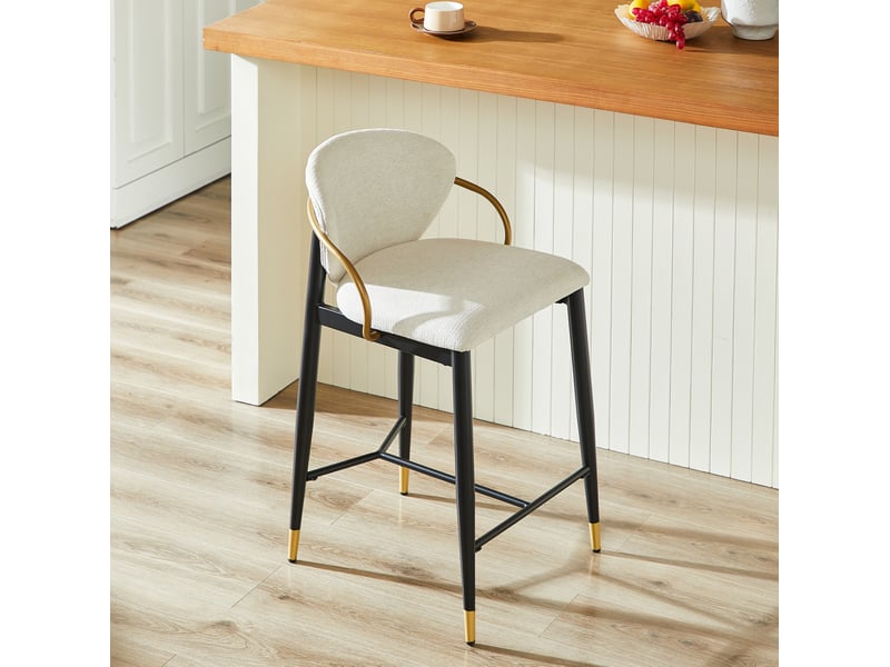  Tabourets de bar 57x52x87 cm lot de 2, réglables, dossier confort, repose-pied, en métal et chenille, noir et beige  - Conforama D