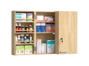 Armoire à pharmacie murale, armoire à médicaments avec double porte verrouillable 2 clés, 53x20x53cm, chêne