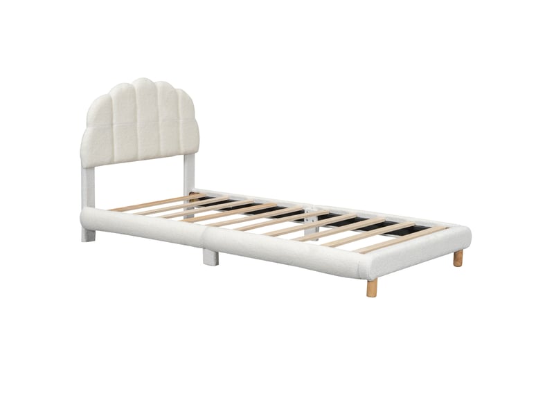  Lit enfant 90x200 cm en peluche blanche avec tête de lit fleur  - Conforama E