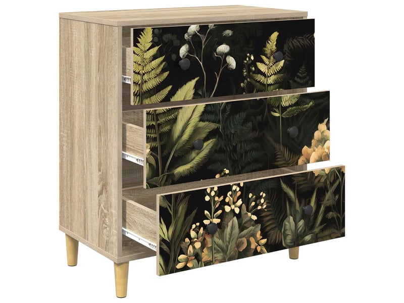  Commode chambre, meuble de rangement rhenen imprimé jungle tropical 66x36,5x75 cm sonoma  - Conforama C