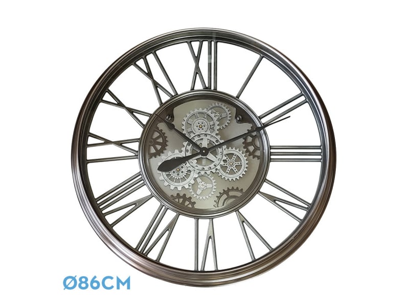  Horloge murale fabrilamp turin 86 x 86 cm nickel engrenages mobiles 214810003 - Conforama A