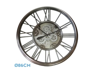 Horloge murale fabrilamp turin 86 x 86 cm nickel engrenages mobiles