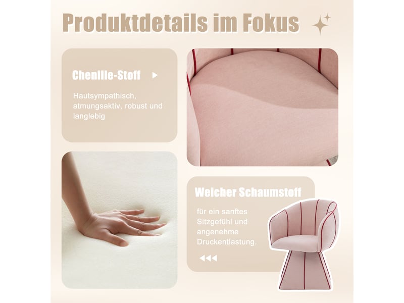  Fauteuil pivotant à 360° en tissu chenille rose W3056P449206 - Conforama E