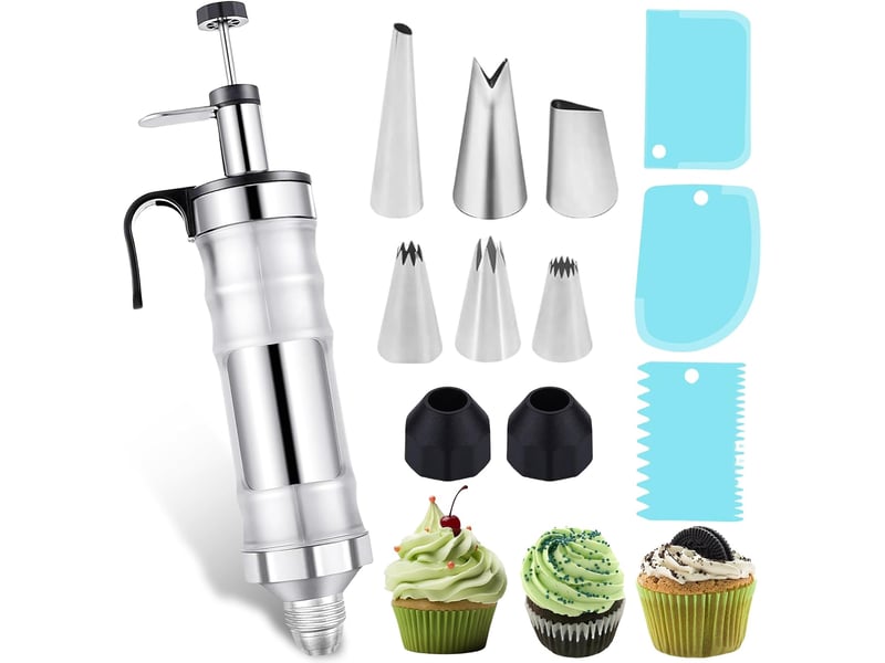  Seringue à garnir en acier inoxydable: lot de 12 seringues à gâteau seringue à garnir seringue de décoration de dessert, ensemble de douilles réuti  - Conforama A