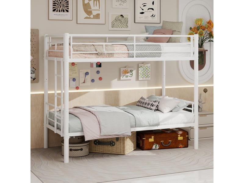  Lit superposé enfant 90x190 cm convertible en deux lits, lit simples avec échelle garde-corps robuste pour enfants et adolescents OPULERANE TRADING LTD - Conforama D