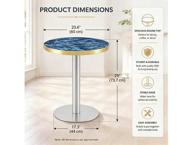  Table d’appoint ronde, table décorative salon table design moderne aspect, plateau mdf, piètement métal, coloris bleu  - Conforama C
