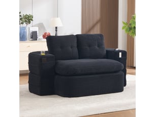 Fauteuil convertible, dossier réglable, avec porte-gobelets, accoudoirs réglables, en velours côtelé, coloris noir