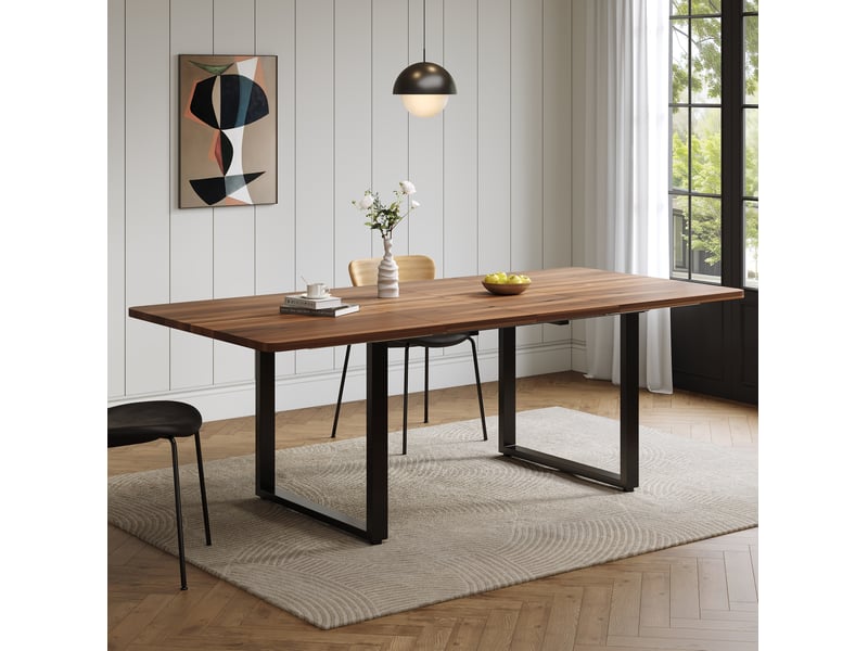 Table à manger extensible 140-220x80 cm mdf noyer, pieds en métal - Conforama W