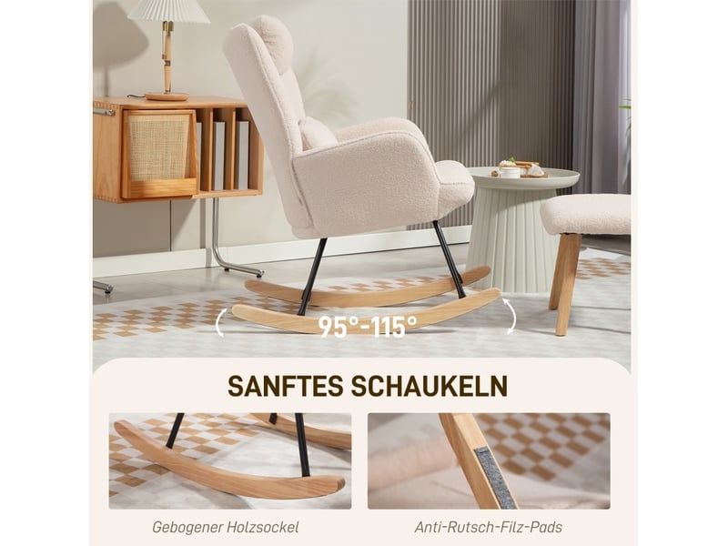  Fauteuil à bascule modenvie avec repose-pieds inclinable 95 à 115° en polyester beige  - Conforama E