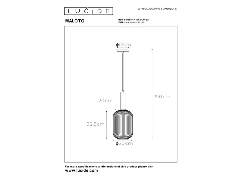 Suspension diam. 20 cm 1xe27 40 w cylindrique ambre - lucide - maloto  - Conforama E