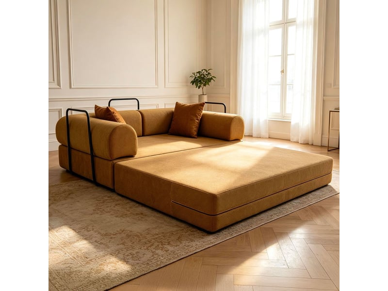  Canapé 2 places convertible et modulable bergerac tissu doux texturé ocre doré Bergerac - Conforama D