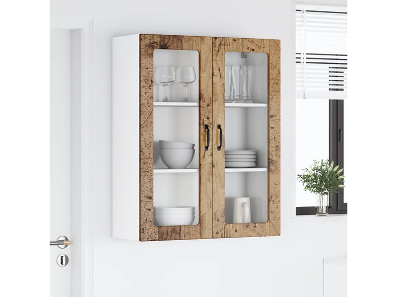  Meuble mural de cuisine, cabinet en verre mural bois ancien 80x31x100cm shl6356  - Conforama D