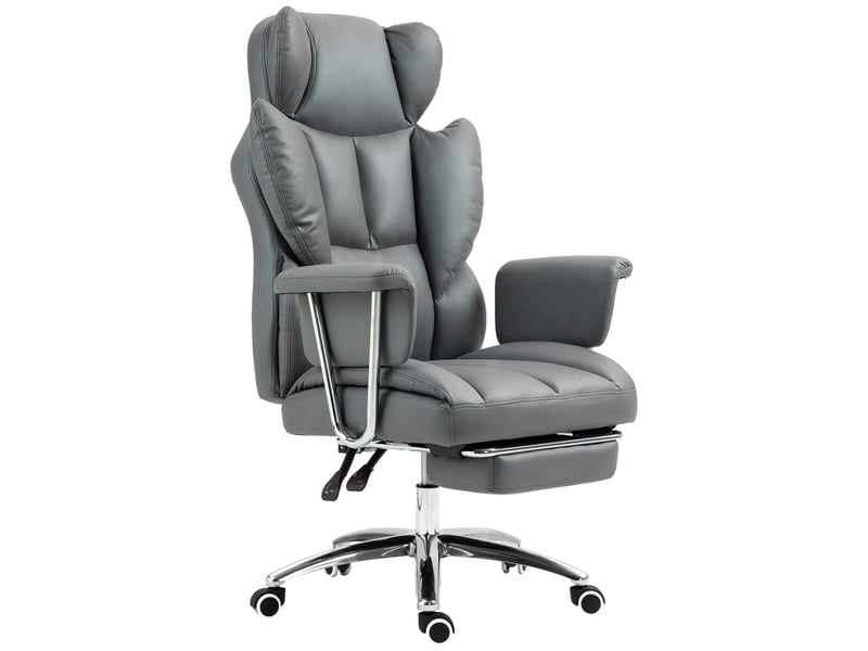  Fauteuil de bureau ergonomique, rembourré, avec repose-pieds, dossier réglable, pivotant à 360°, gris foncé  - Conforama B