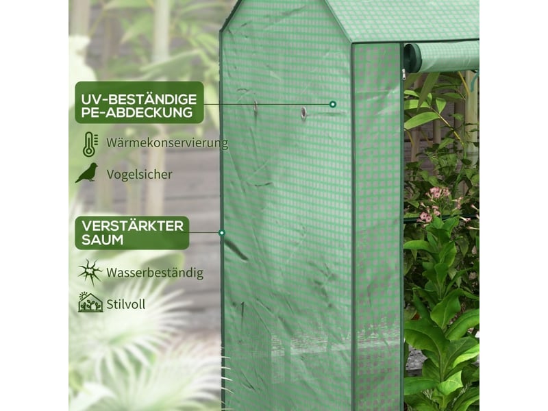  Mini serre de jardin verte - 2 pièces, trous d'aération, ouverte sur rouleau, 100 x 80 x 150 cm  - Conforama E