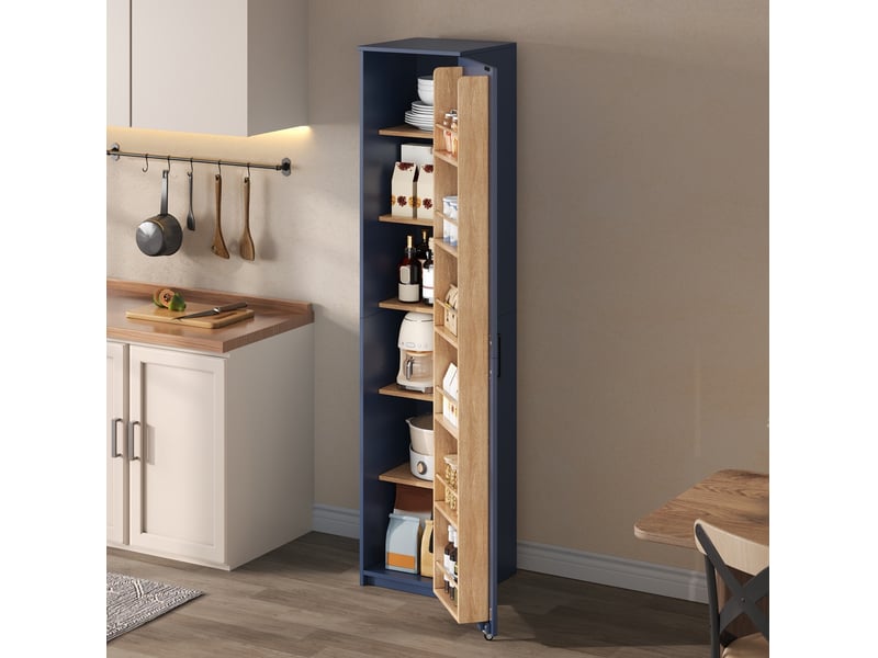  Buffet haut 40x40x183 cm avec rangement adaptable en mdf coloris bleu, style moderne  - Conforama D
