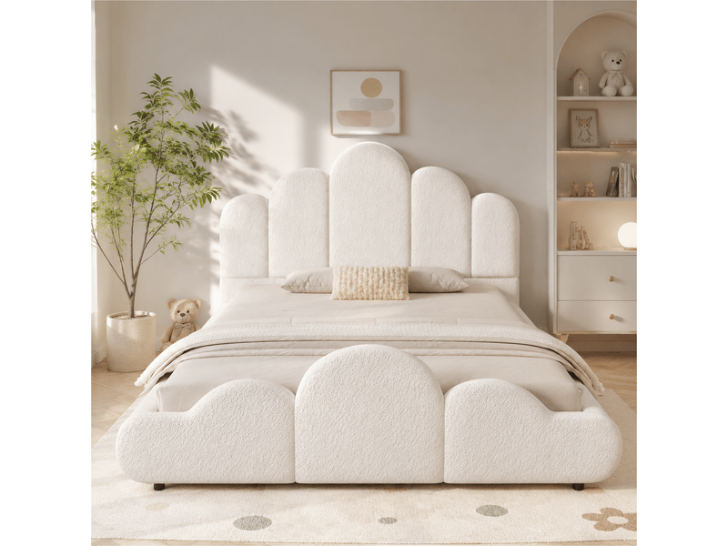  Lit enfant simple 140x200 cm avec tête de lit rembourrée, coins arrondis,boucle beige ABC - Conforama E