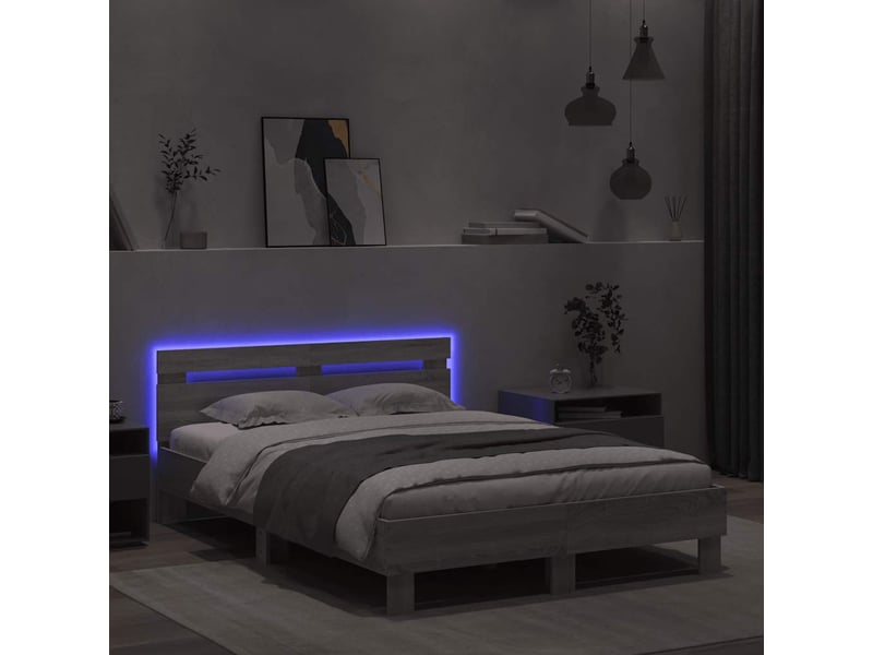  Lit double- lit adulte -  cadre de lit avec led sans matelas sonoma gris 135x190 cm  - Conforama C