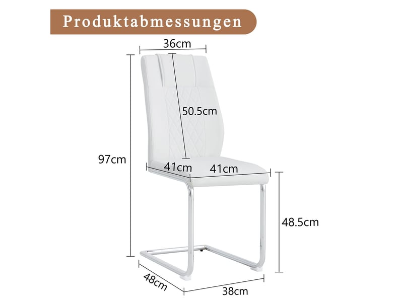 Lot de chaises 4 pièces chaise scandinave à dossier aspect résille revêtement en polyuréthane blanc pieds en métal argenté brillant et patins antidérapants style intemporel et polyvalent  - Conforama C